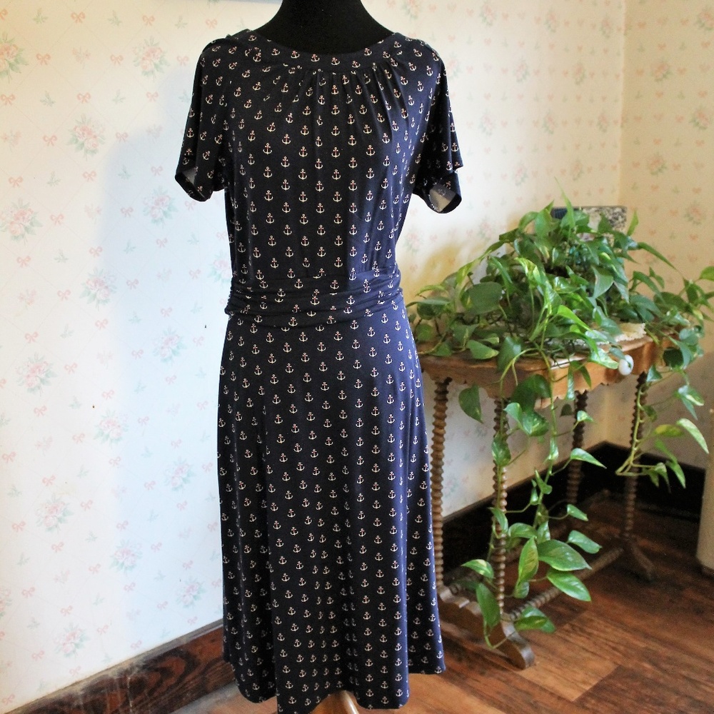 Nautical Sailor Anchor Print Swing Dance Avon Signature Lucy Dress Small